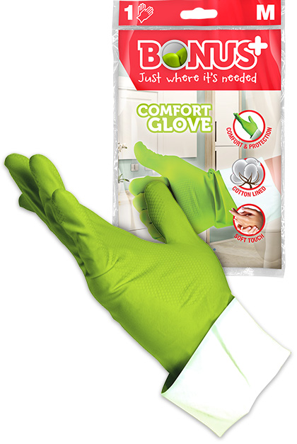 Резиновые перчатки BONUS+ Comfort S M L XL B005, B012, B971, B036